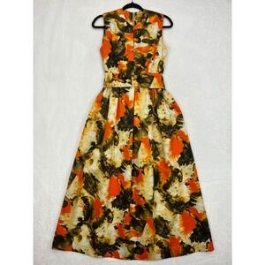 Vintage Hilo Hattie Maxi Dress Size 12 Orange Brown Abstract Floral  70